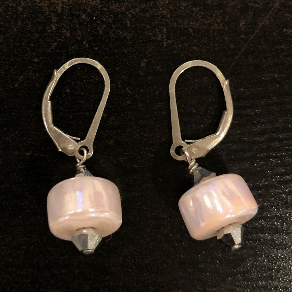 Iridescent pink sterling silver earrings